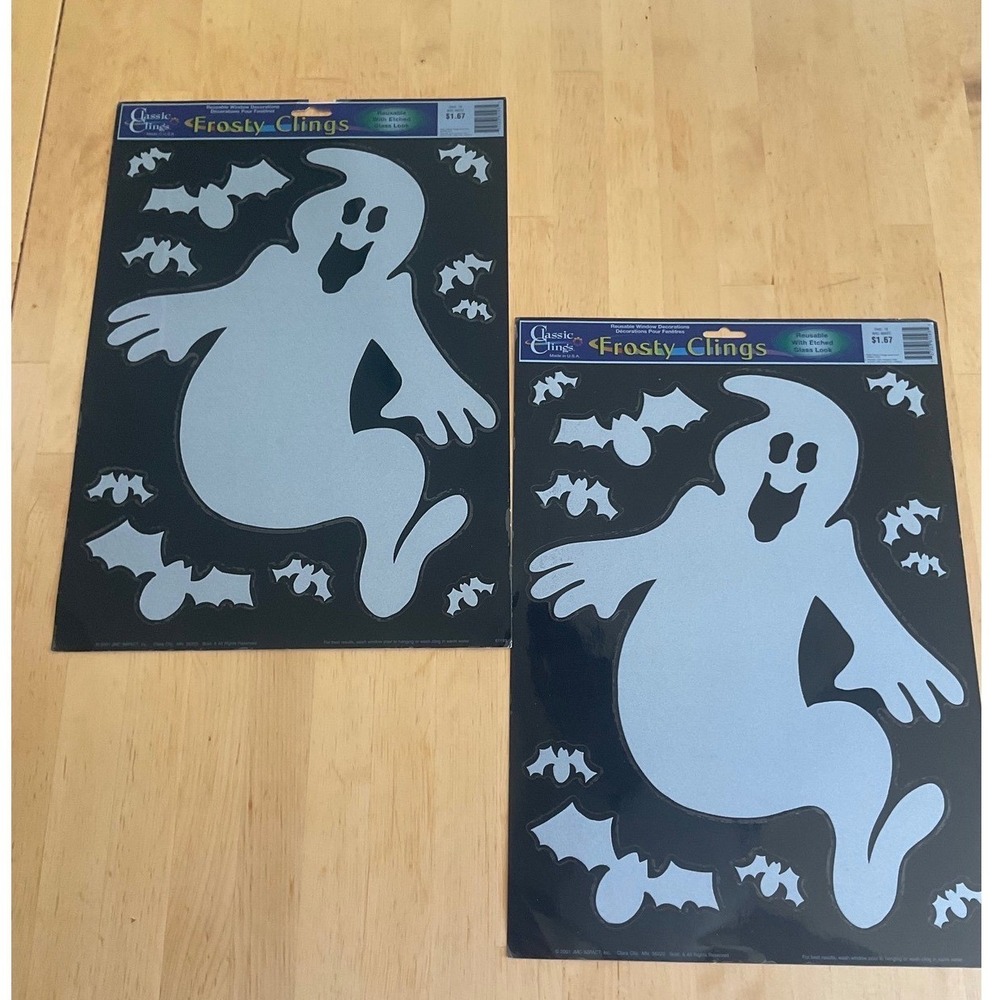 Vintage 2001 JMC Impact Frosty Clings Ghost Bats Halloween Window Decals 2 Sheet